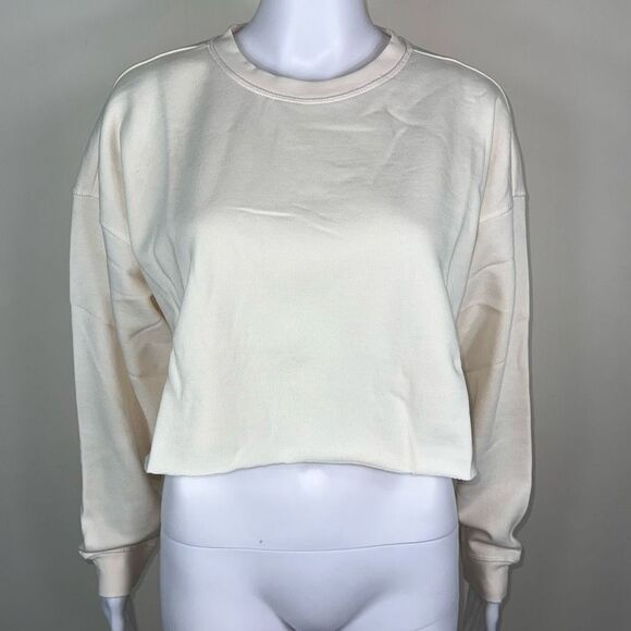 WeWoreWhat Solid Cropped Sweatshirt in Off White - Picture 1 of 13